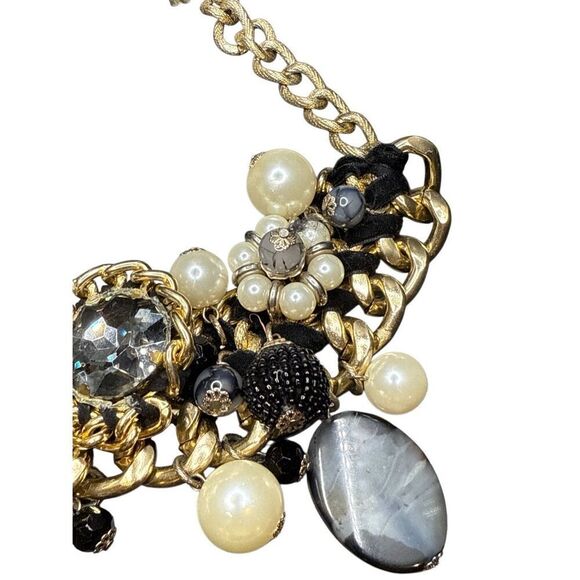 Monet Pearl, Gold, and Black Statement Necklace - Picture 3 of 9